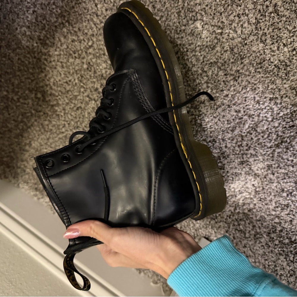 Dr Martens Black Lace-Up Boots with Yellow Stitching - Picture 7 of 8